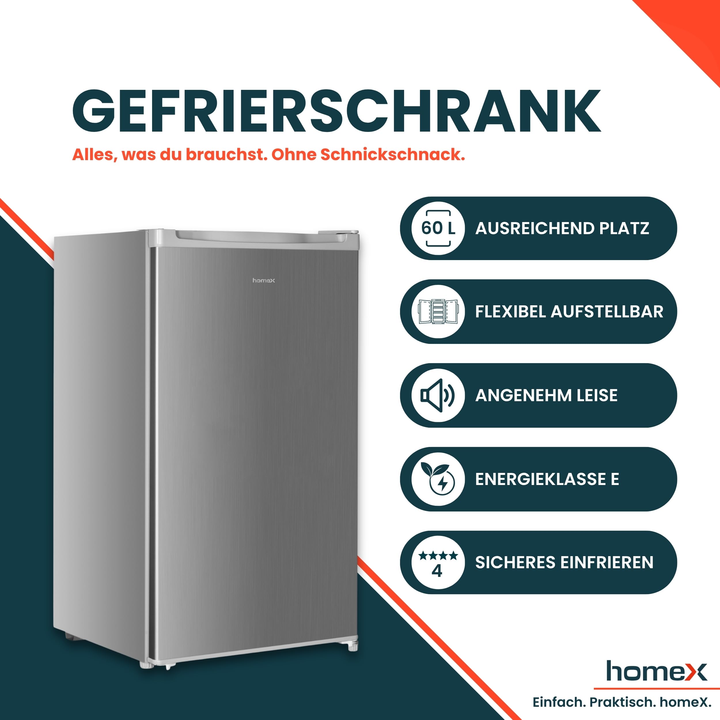 homex-fs1016-s-gefrierschrank-60-l-silber-4-sterne-leise image 2