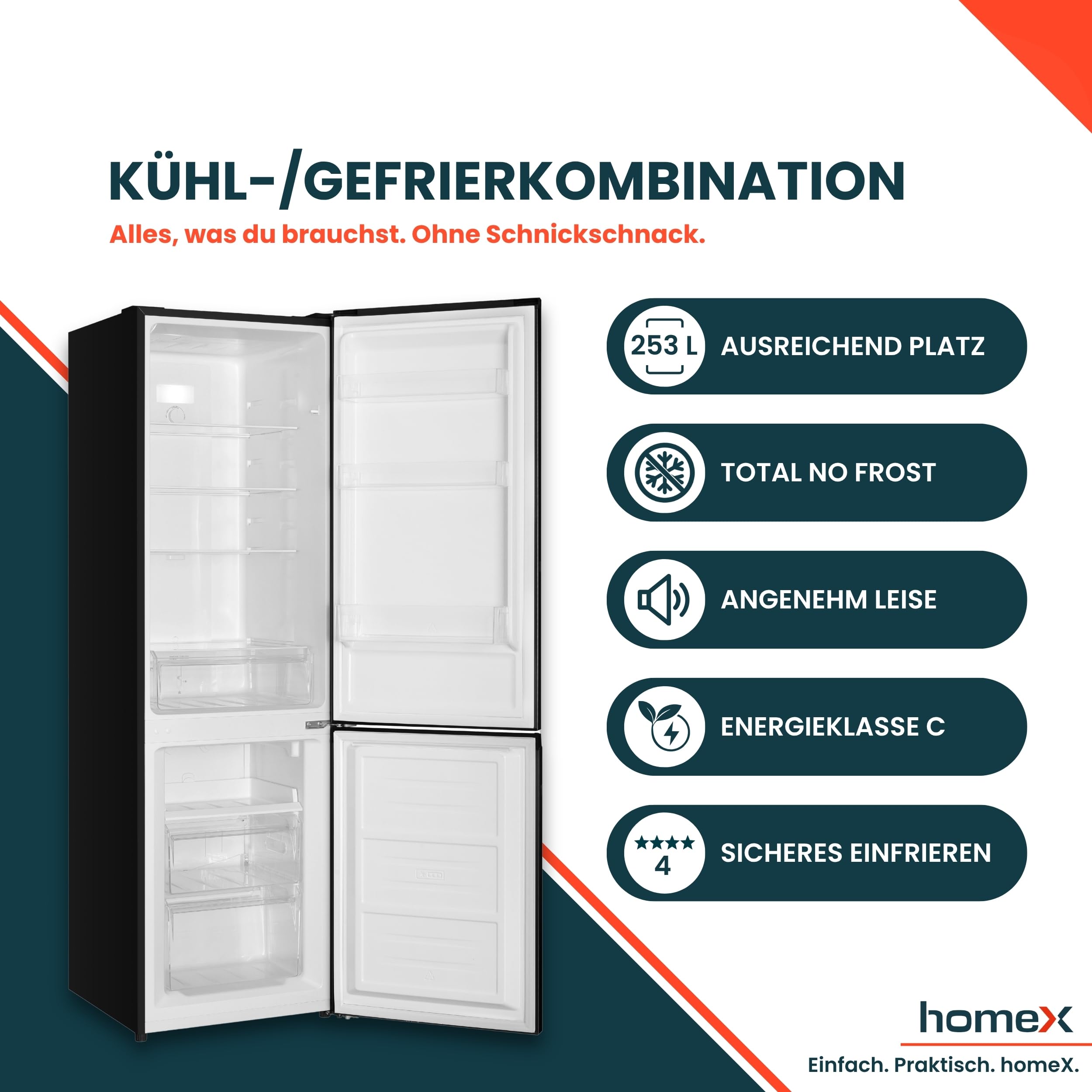 homex-cfsn2531c-b-k-hl-gefrier-kombination-no-frost-253-l-schwarz image 2