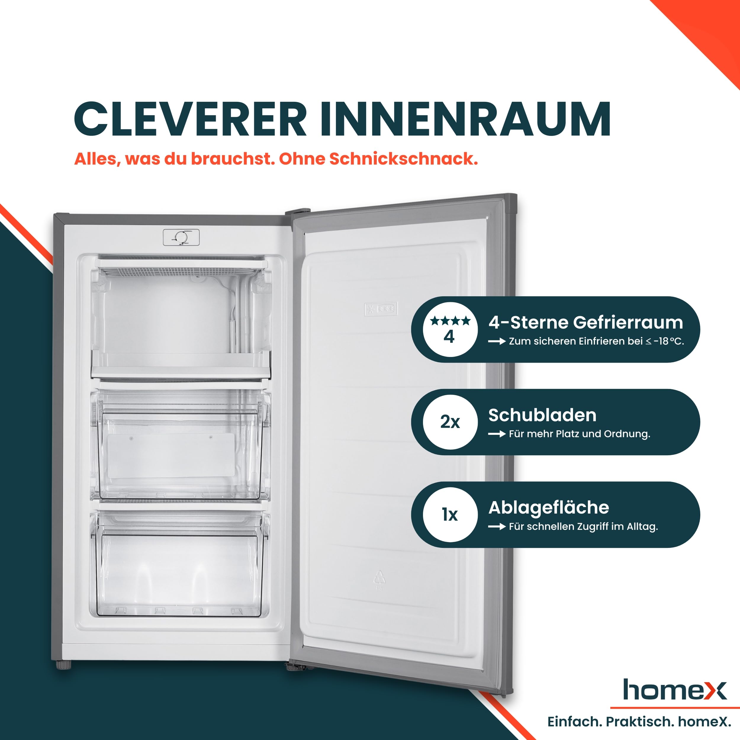 homex-fs1016-s-gefrierschrank-60-l-silber-4-sterne-leise image 3